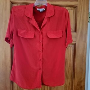 Vintage silky button closure short sleeve blouse